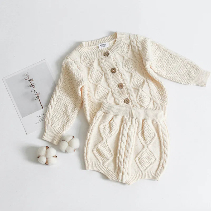 Knit Sweater Cardigan + Shorts Set