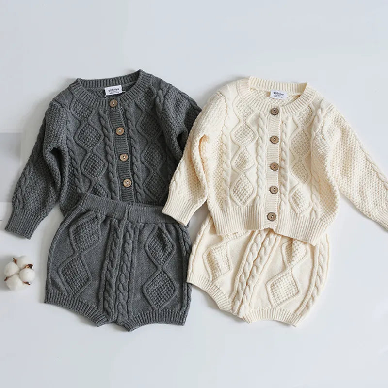 Knit Sweater Cardigan + Shorts Set