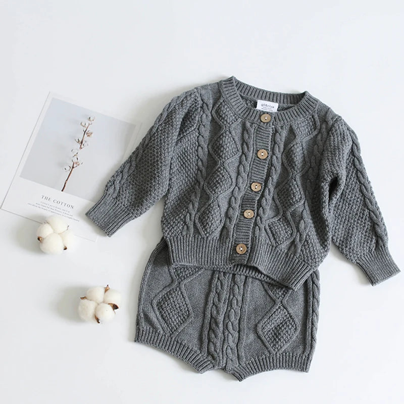 Knit Sweater Cardigan + Shorts Set