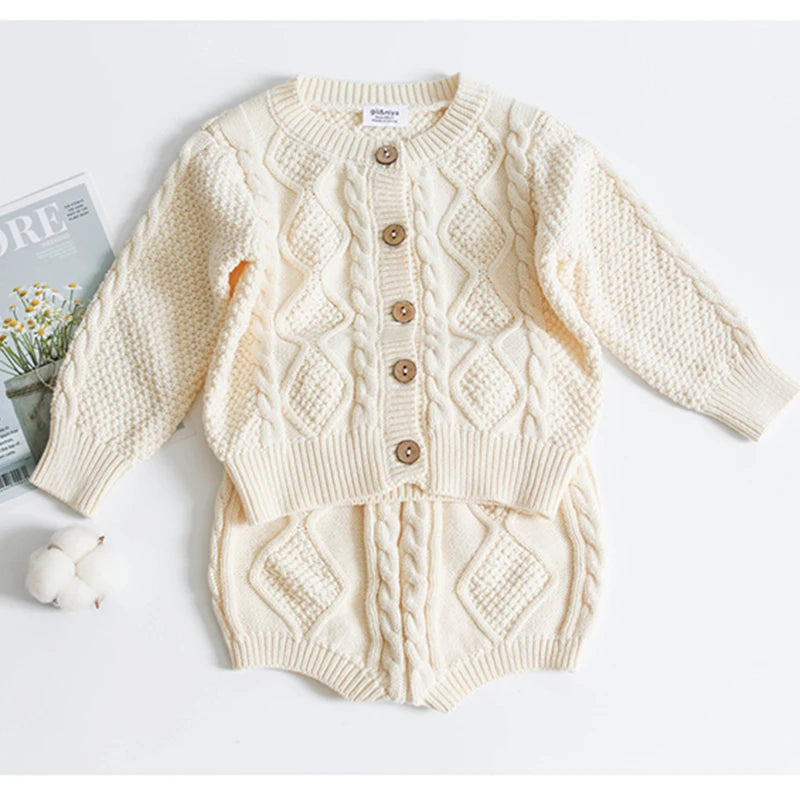 Knit Sweater Cardigan + Shorts Set