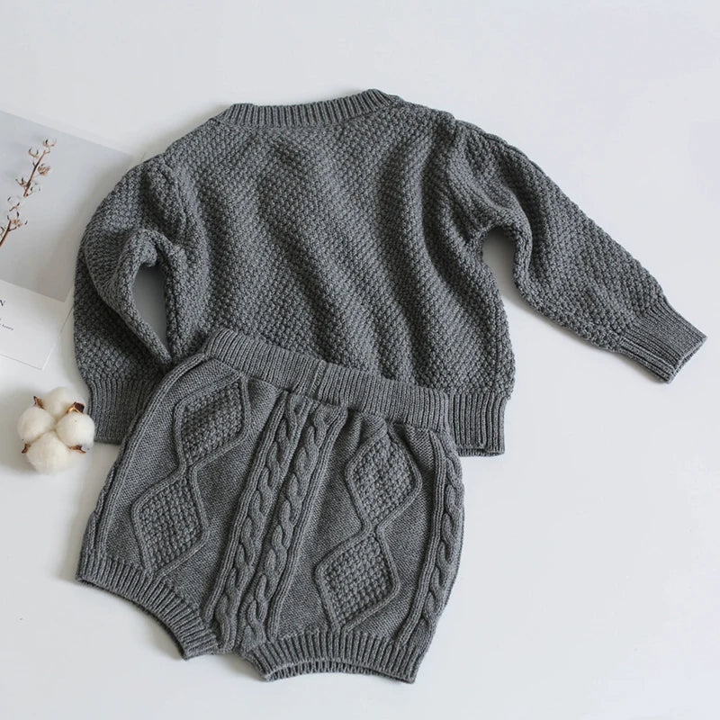 Knit Sweater Cardigan + Shorts Set