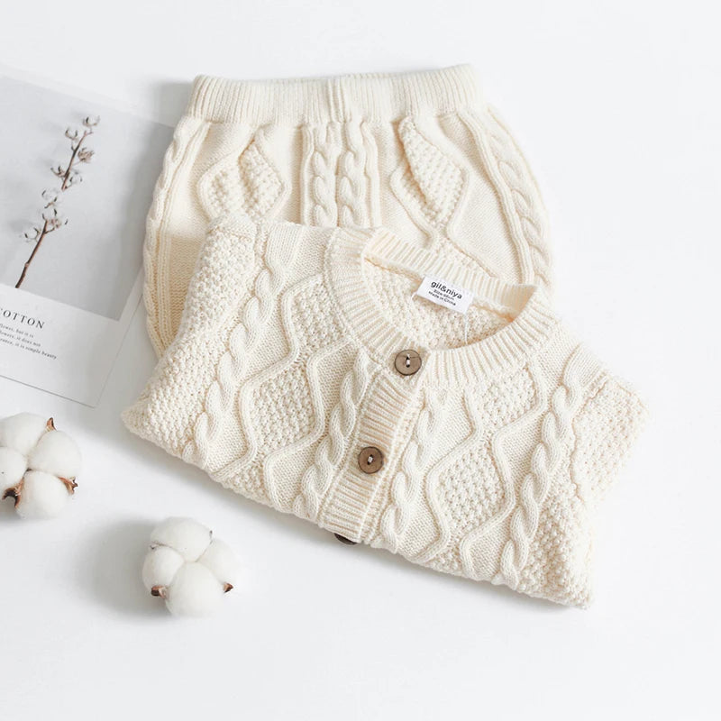 Knit Sweater Cardigan + Shorts Set