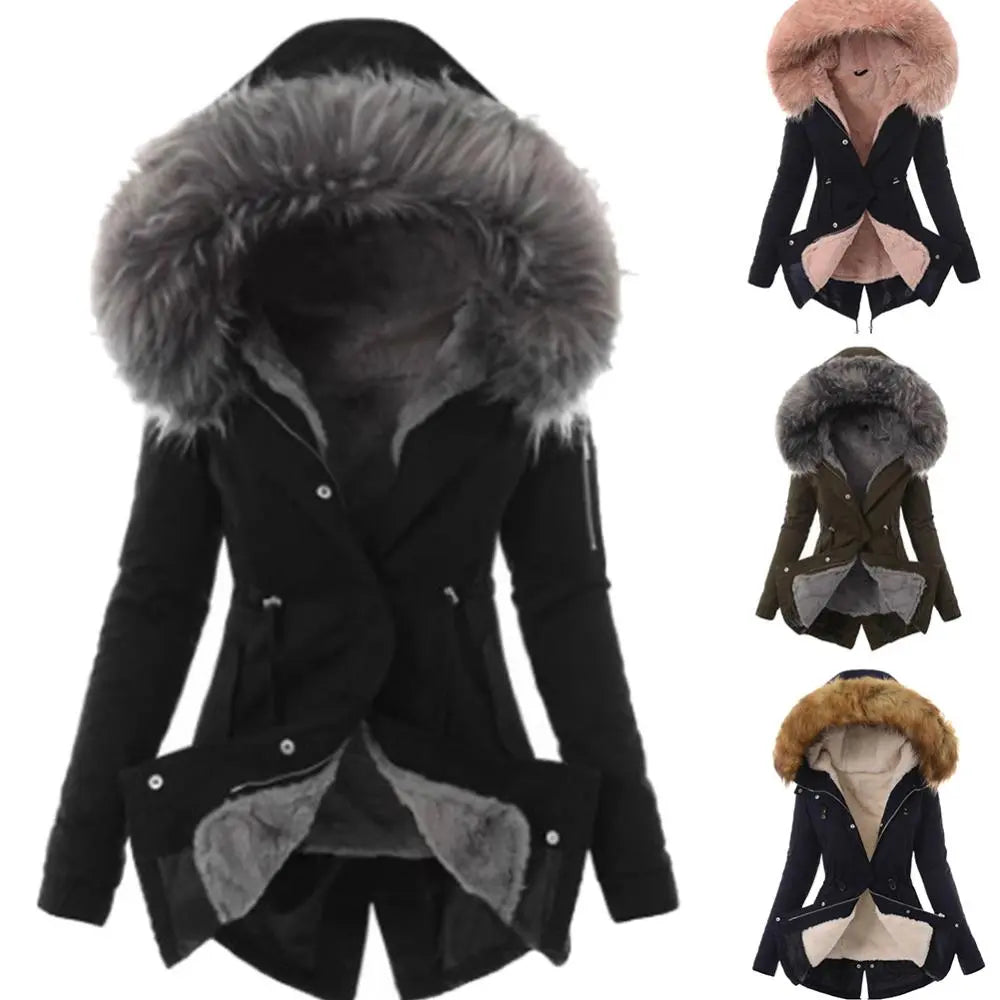 Faux Fur Hooded Long Overcoat