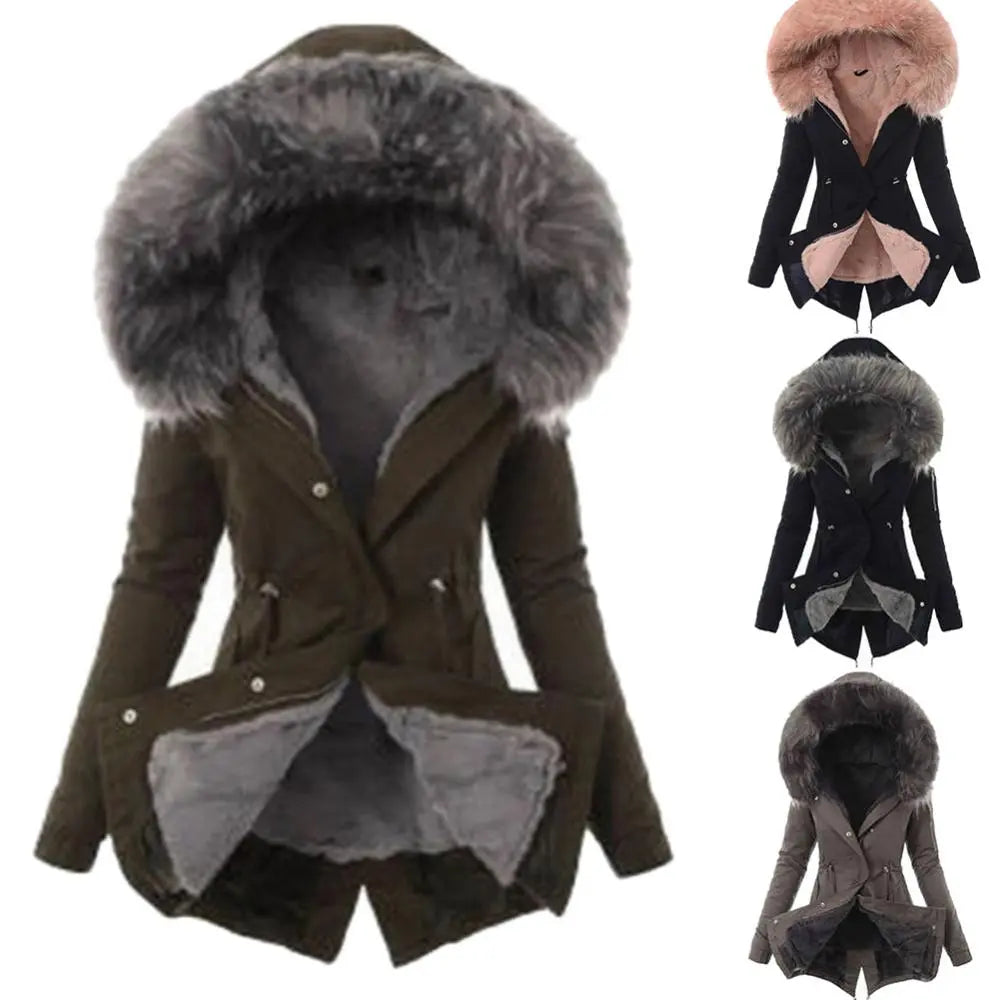 Faux Fur Hooded Long Overcoat